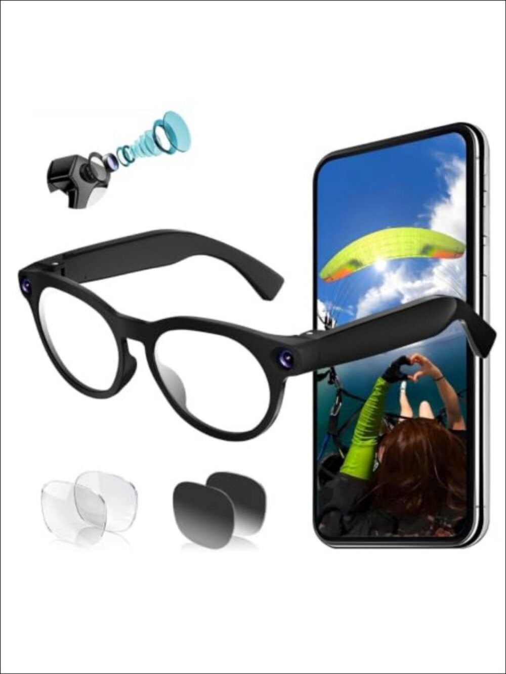 AI Smart Glasses 8MP Camera 1200P Video Recording Bluetooth Translation